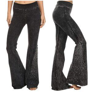 T-Party Yoga Pants Rhinestone Embellished Bell Bottom Flare Y2K Foldover Waist M